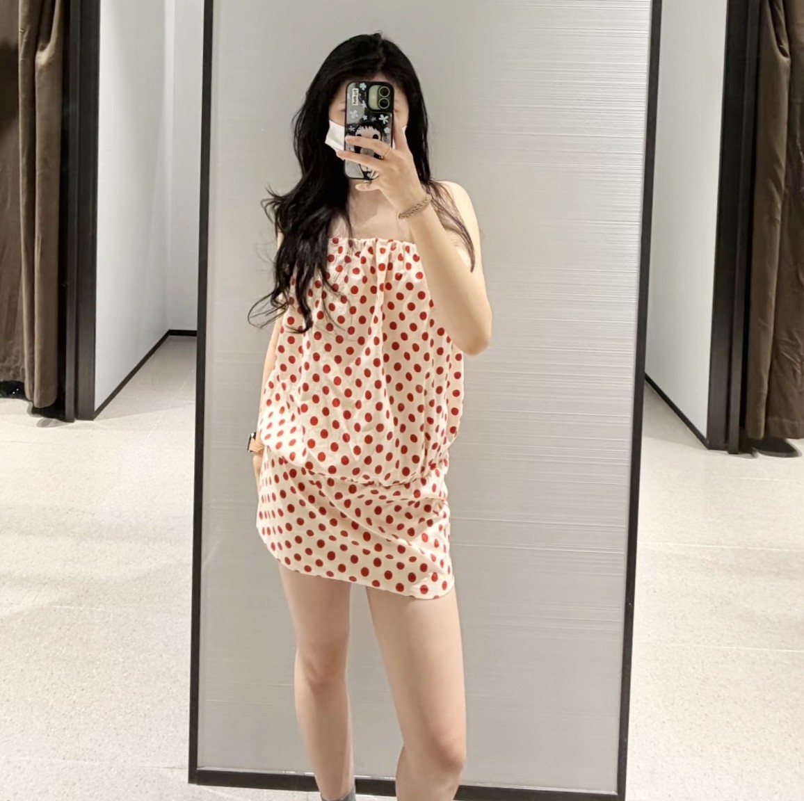 ZA 红色波点抹胸连衣裙女夏无袖修身包臀短裙度假气质裙子2482423