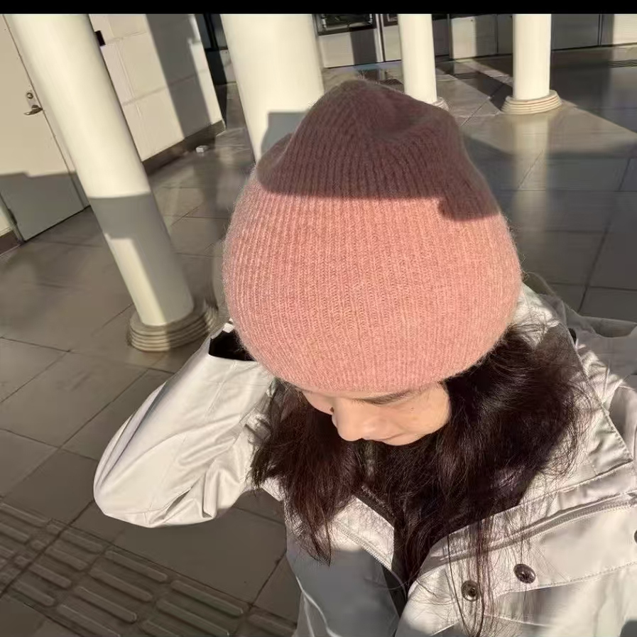 纯色设计感保暖罗纹针织无檐帽女