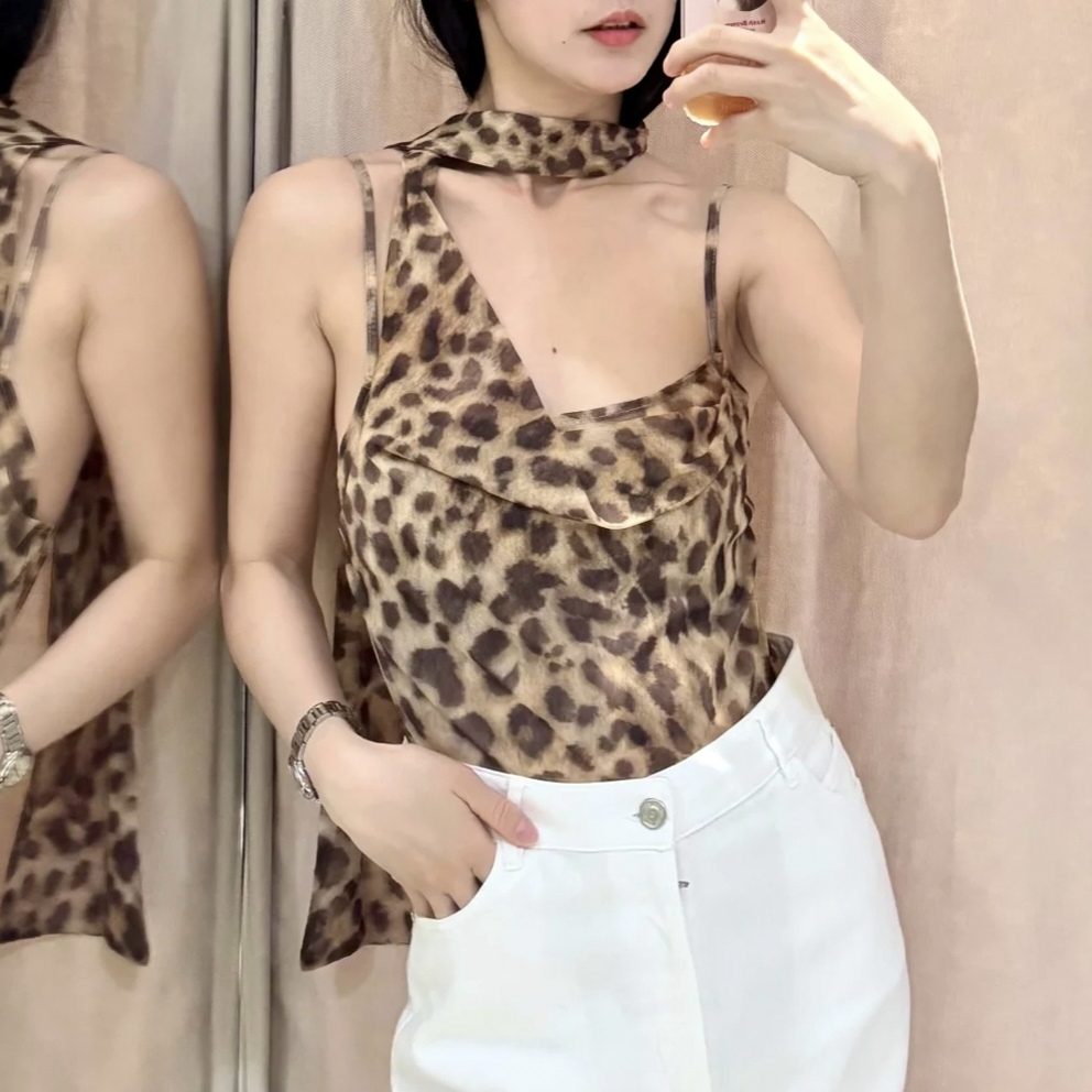 辣妹豹纹印花绢网连体衣