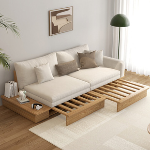 拆洗布沙发床折叠两用日式 伸缩实木小户型约客厅多功能沙发