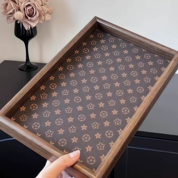 轻奢钥匙茶盘托盘首饰玄关皮革中长方形桌面古复古家用摆件收纳盒