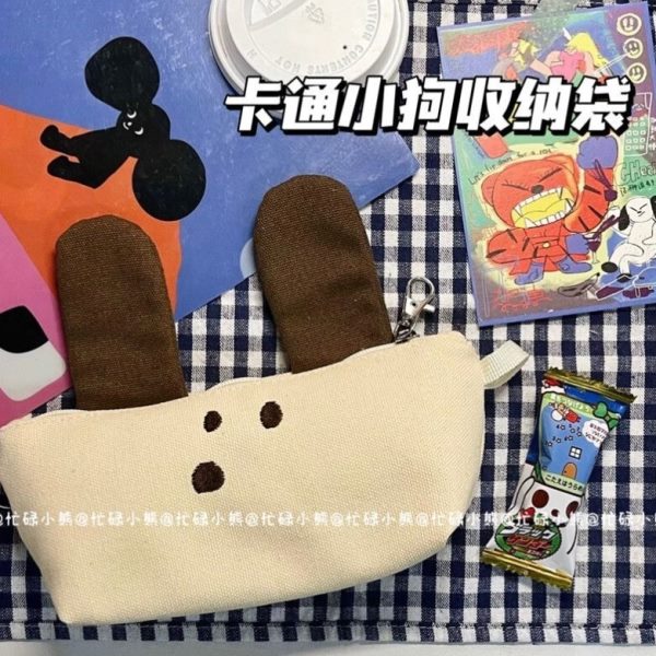 日系可爱文具盒复古大学生小容量简约小狗收纳袋文具笔袋铅笔盒