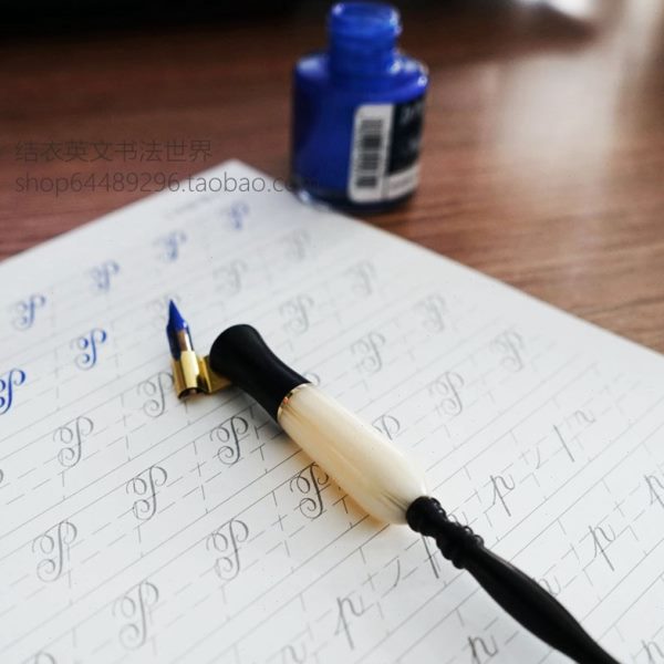 实木英文蘸水笔杆直可调衣书法笔尖斜径ESER口结复古黑白杆杆拼接