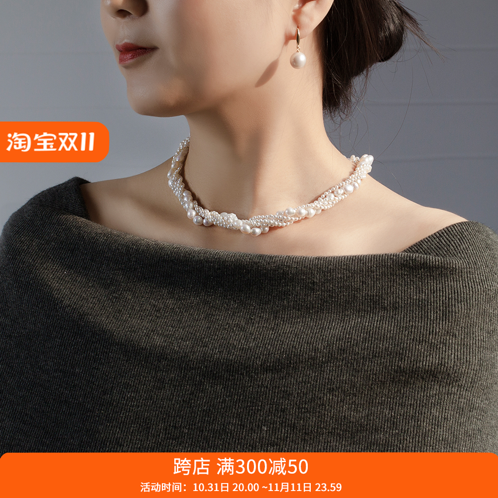 扭扭珍珠项链小众高级米珠短款轻奢双层珍珠高级感锁骨链颈链麻花
