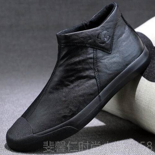 新品男鞋冬季加绒2024新款一脚蹬闲男休高帮皮鞋英伦风丁中帮马靴