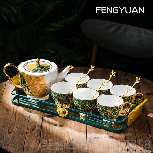 新品轻奢风具整套水客陶瓷茶具欧式水杯套厅家用骨瓷装茶壶水壶套