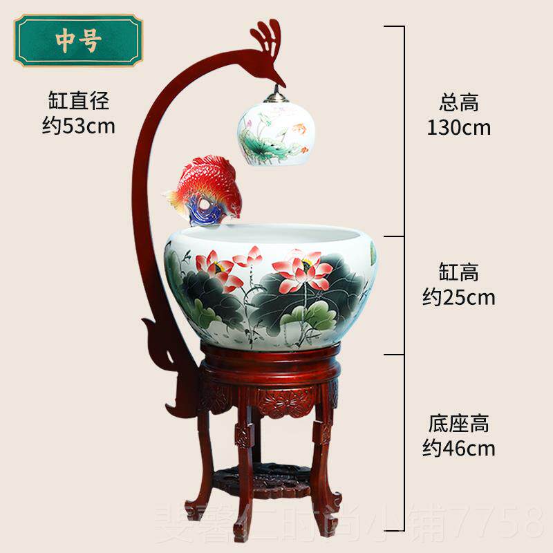 新品20款24内景德镇中式陶瓷鱼缸落地带养鱼盆循环室金鱼缸客厅家