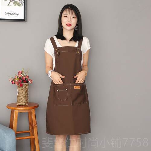新品帆布围裙奶茶美甲韩店定尚制lo用go印字版日系时女家厨房男工