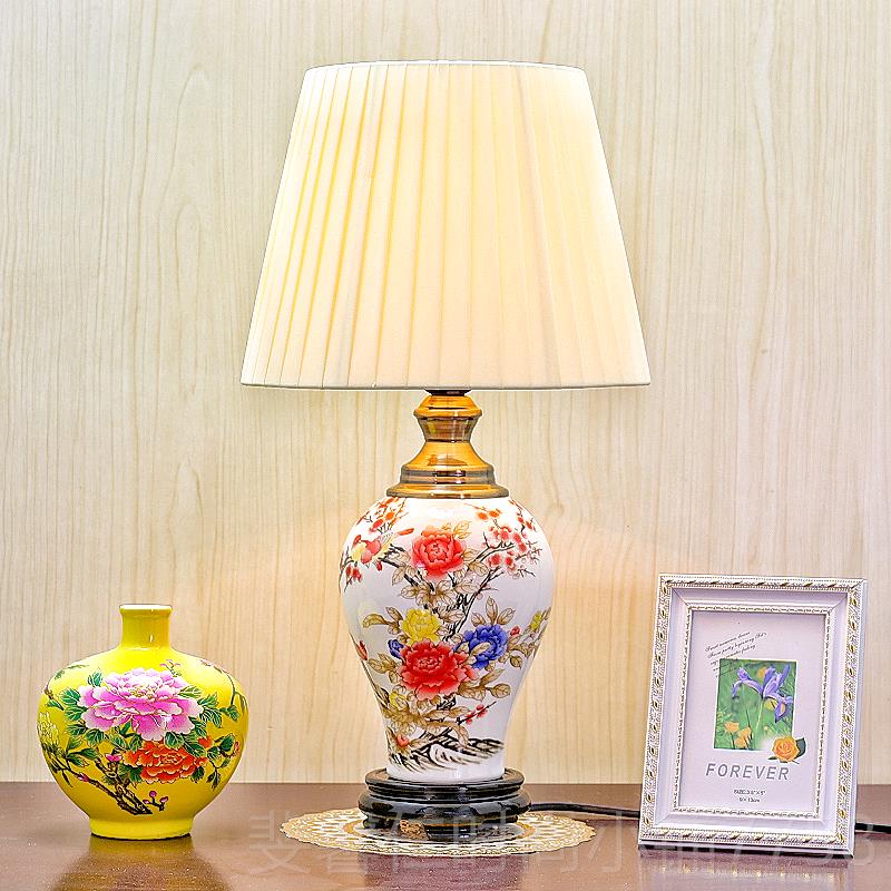 新品现代中式台床头卧室陶瓷灯景德镇手花绘青房瓷客厅书灯具灯饰