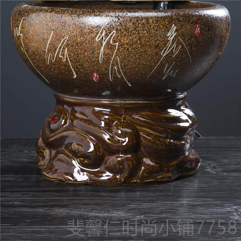新品景德镇瓷器金鱼缸客厅面摆小桌型自动循环流意水创意摆件创件