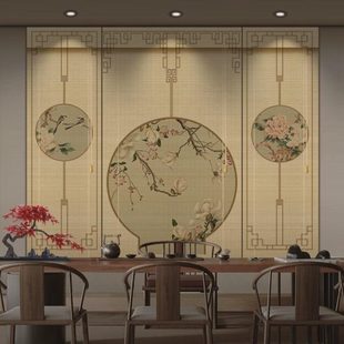 式 饰茶室拉背景家用隔断遮阳帘 印花复古竹帘子新中式 禅意卷帘卷装