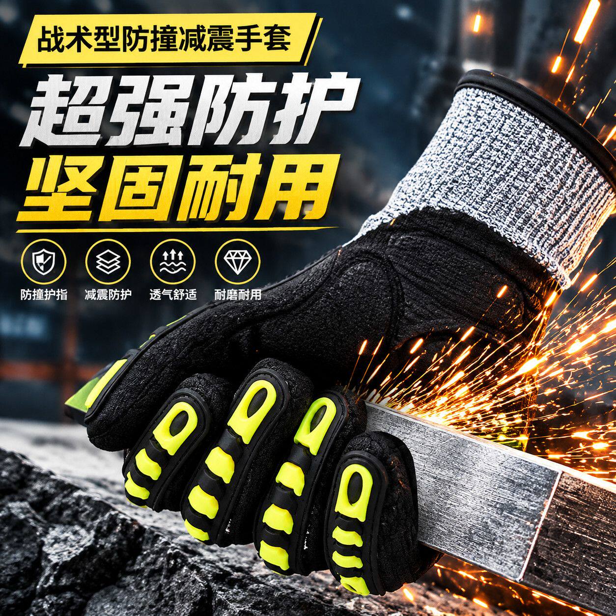 劳保防滑防割特种手套防砸防撞防震骑行机械耐磨救援防护手套