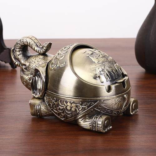 创意吉祥象金属烟灰缸茶桌工艺摆件 防风带大象造型烟灰缸