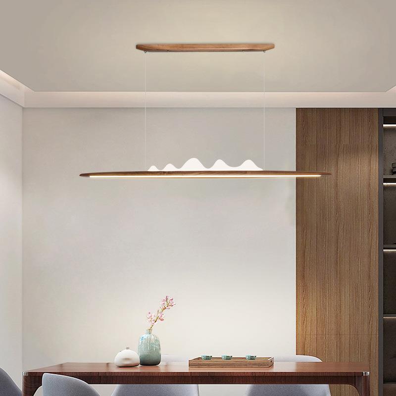 新中式禅意吊灯茶室书房吧台黑胡桃实木长条餐厅北欧山水极简吊灯