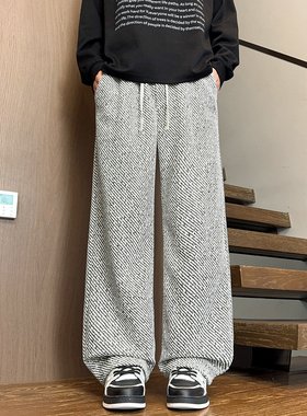 STA男士宽松直筒休闲裤灰白色抽绳阔腿长裤小众设计感垂感卫裤