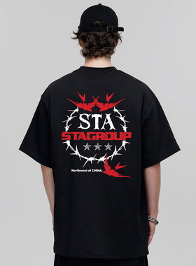 STA 重磅250g美式字母发泡印花短袖T恤男打底衫潮牌情侣宽松上衣