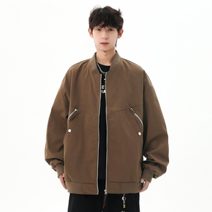 拉链上衣 外套潮牌棒球服开衫 STA美式 复古立领夹克男宽松休闲工装
