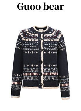 GUOOBEAR古家小熊2025年冬季新款复古提花保暖针织开衫毛衣外套女