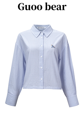 GUOOBEAR古家小熊女装衬衫2025新款韩系休闲减龄蓝色格子条纹上衣