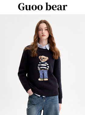 GUOOBEAR古家小熊女装保暖毛衣2025冬季刺绣圆领休闲针织新款上衣