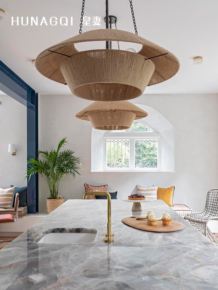 皇妻侘寂风复古吊灯简约创意客厅餐厅卧室酒店民宿手工编织麻绳灯