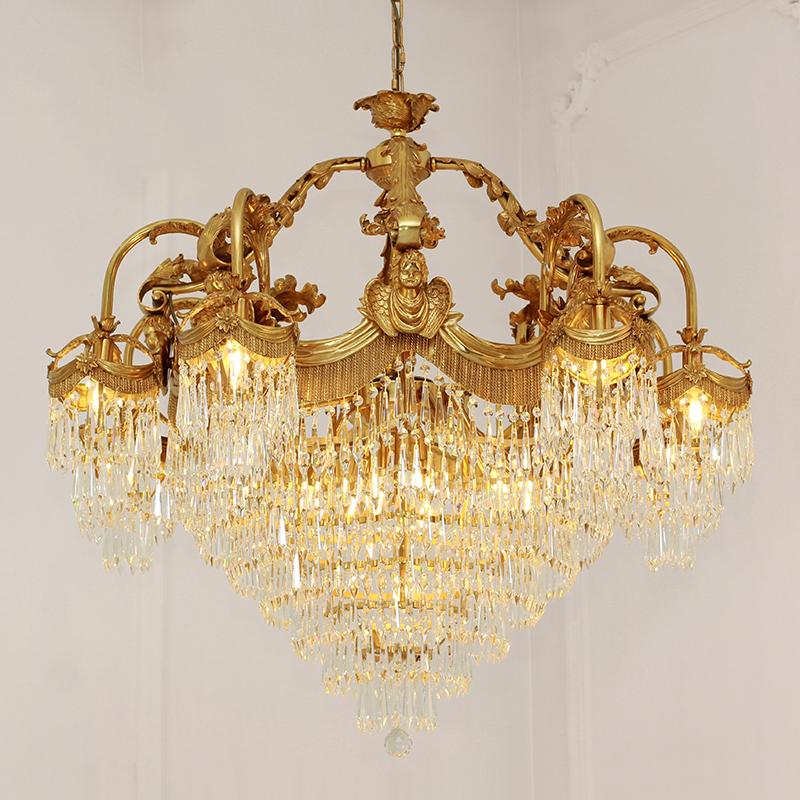 法式经典脱蜡全铜水晶吊灯欧式大气高端别墅客厅复式楼奢华灯具