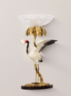 法式欧式复古奢华别墅书房全铜摆件脱蜡铜工艺雕塑仙鹤装饰品