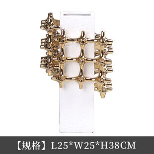 设计师方格几何花瓶样板间玄关博古架展厅轻奢干花插花花器摆件