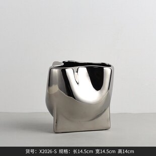 创意电镀花瓶银色镜面不锈钢质感家居装饰品摆件客厅餐桌轻奢花器