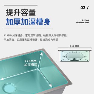 跨境304不銹鋼水槽R型易清潔拉伸洗菜盆大單槽臺加厚廚房水槽