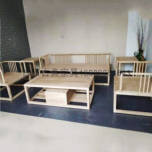 出租屋沙发组合新中式榆木小户型客厅家具酒店卡座布艺沙发