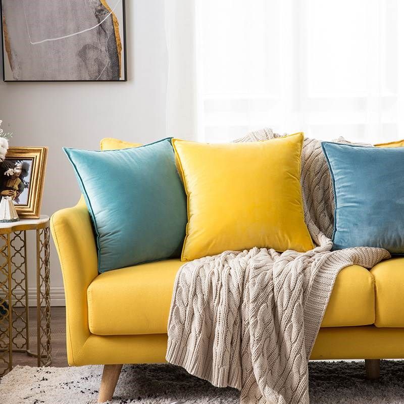 抱枕沙发客厅靠枕床m头靠垫大抱枕套不含芯天鹅绒轻奢简约橙色靠