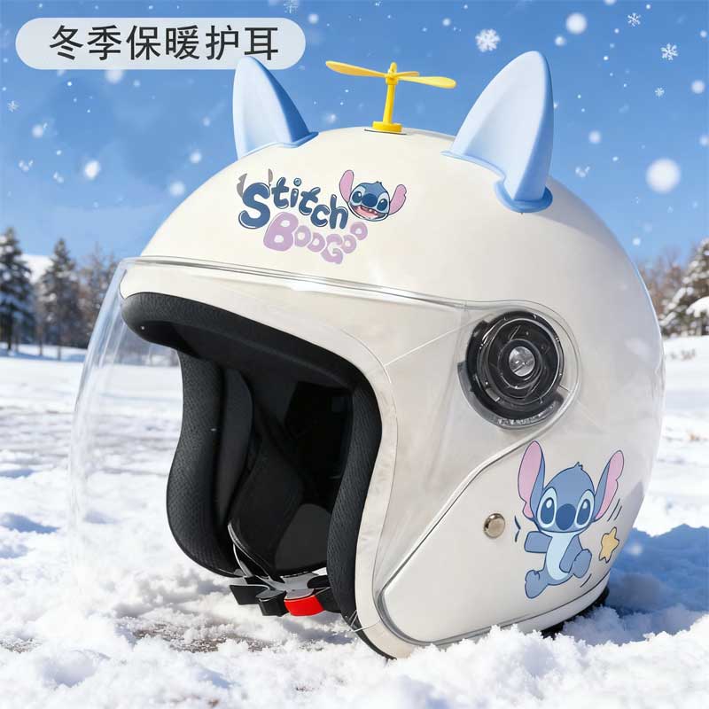 成人儿童半盔3C国标电瓶车头盔电动车男女冬季护耳保暖秋冬史迪仔