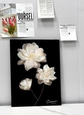 现代轻奢复古黑白INS风画山茶高级客厅电视柜斗柜鞋柜装饰画摆件