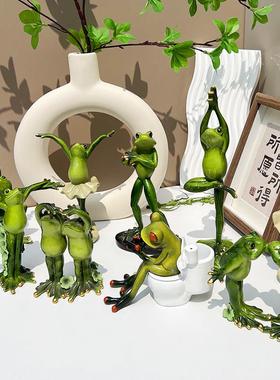 瑜伽青蛙网红小摆件创意树脂工艺品琉璃治愈解压礼物桌面趣味装饰
