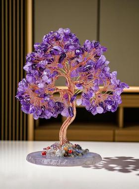 新品天然黄水晶发财树招财猫摆件家居桌面摆饰开业乔迁贺礼品礼物