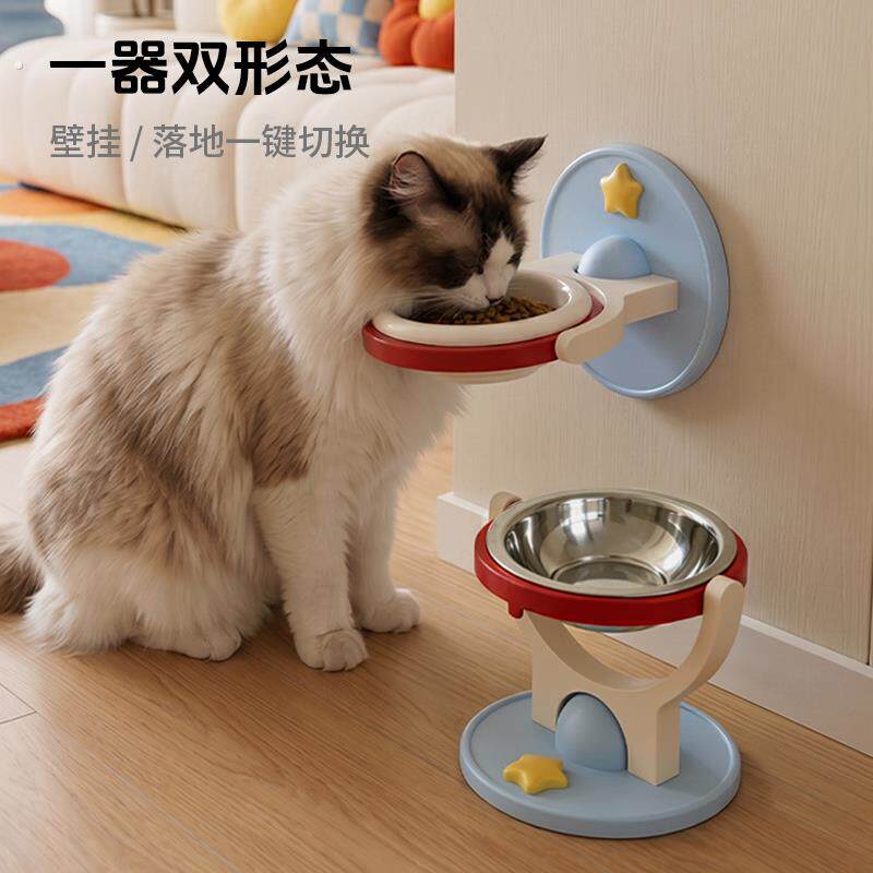 壁挂猫碗悬猫狗喂食架两用吃饭碗不锈钢陶瓷悬挂式上墙防打翻食盆