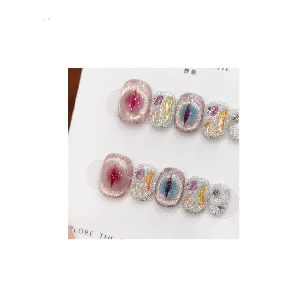 网红新款甜酷显白精灵之瞳猫眼美甲成品手工穿戴甲防水可拆卸