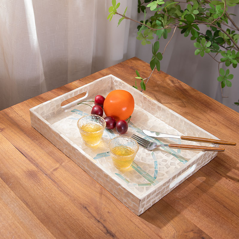 越南贝壳托盘早餐点心水果盘家用餐客厅馒头收纳茶盘长方形首饰盘