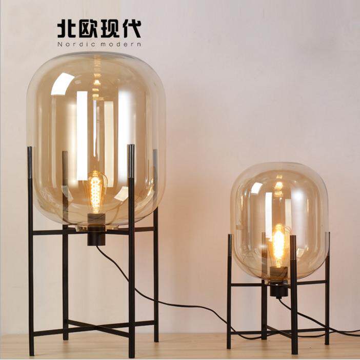 创意款后现代简约玻璃灯罩冬瓜落地台灯客厅卧室床头个性酒店台灯