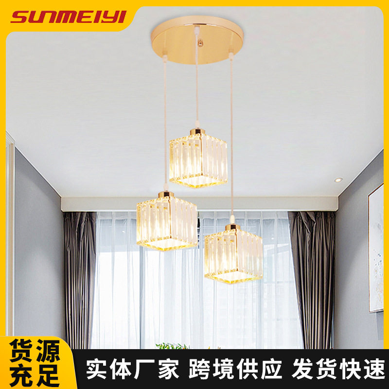 吊灯三头饭厅灯圆形现代简约家用轻奢 大气水晶吊灯灯具厂家批发