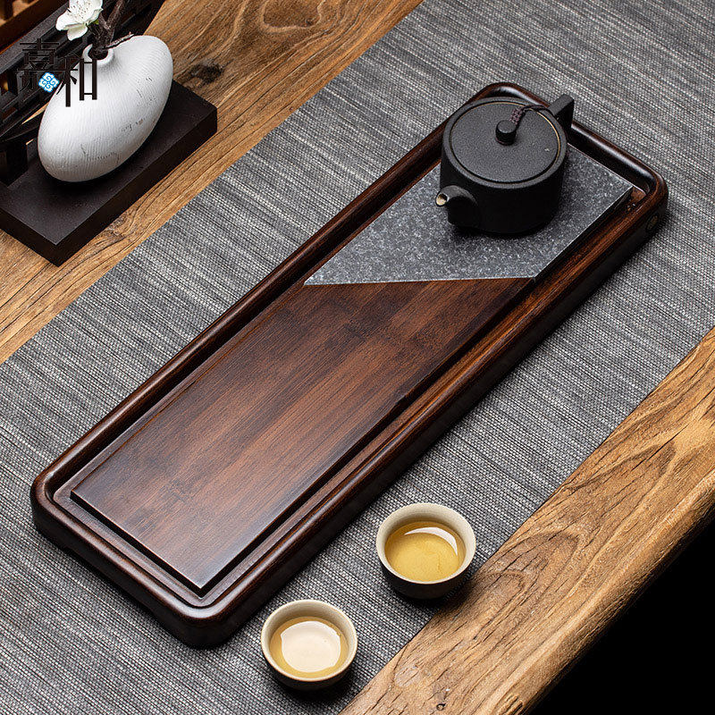 乌金石茶盘排水家用实木小茶台简约现代简易阳台茶海小型一人用