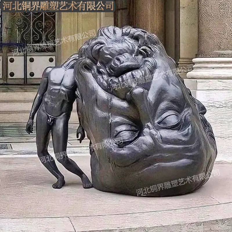 铸铜沉重的思想铜雕塑巨大的头青铜人物思想的重量抽象景观雕像