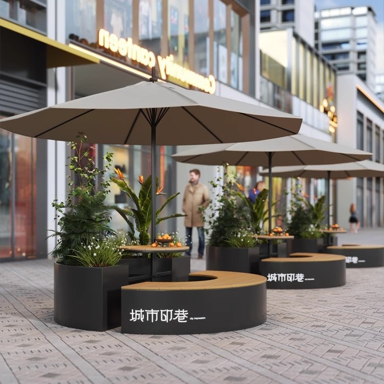 户外围栏花箱座椅组合广场庭院