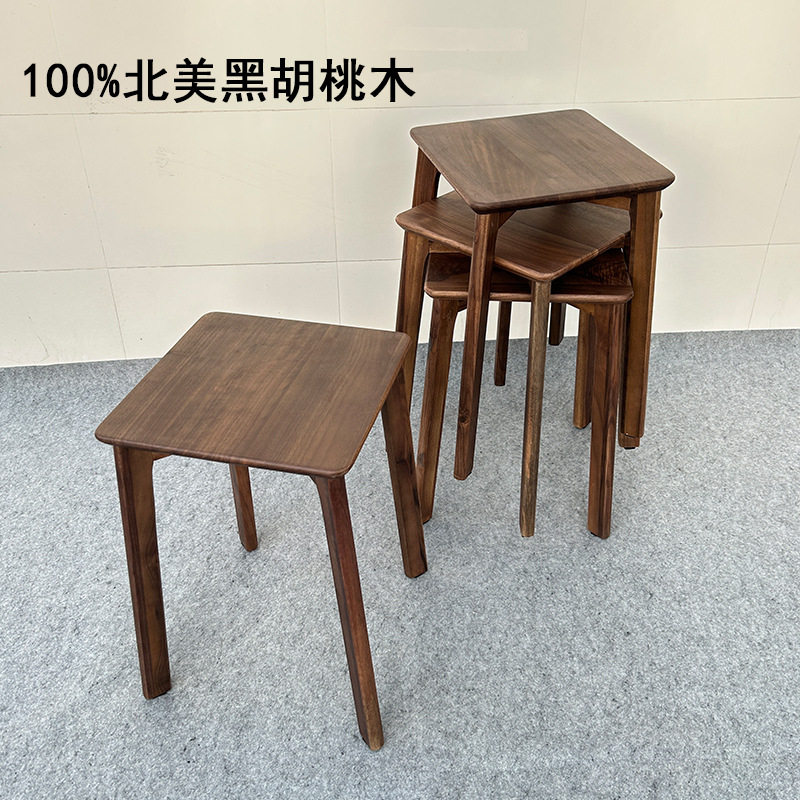 J^北美黑胡桃木实木餐桌凳子家用客厅轻奢餐凳可叠放餐椅高板