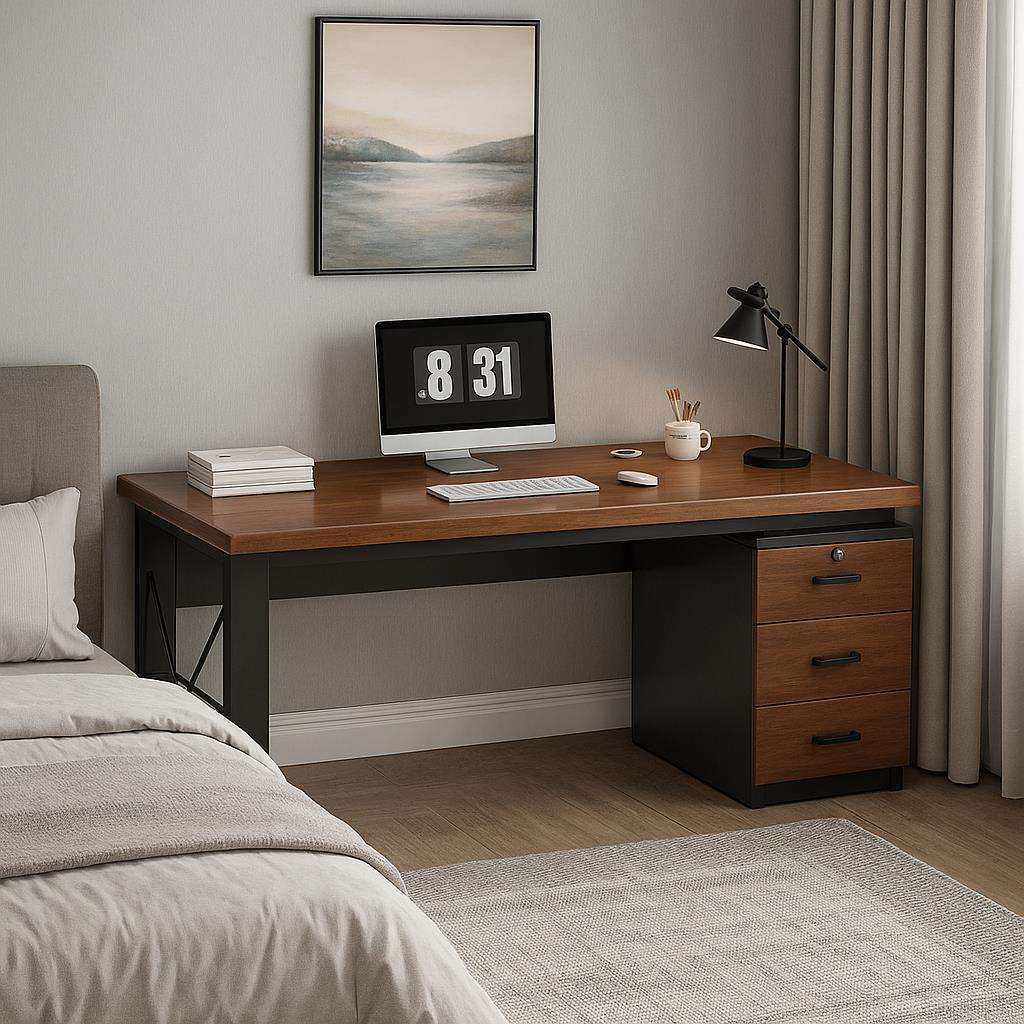 电脑桌台式家用带抽屉办公桌子简易工作台卧室学生学习写字书桌椅