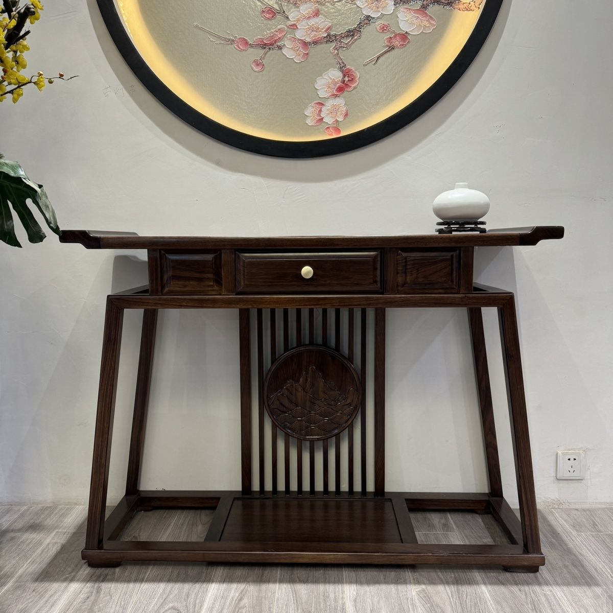 新中式乌金木全实木玄关桌定制