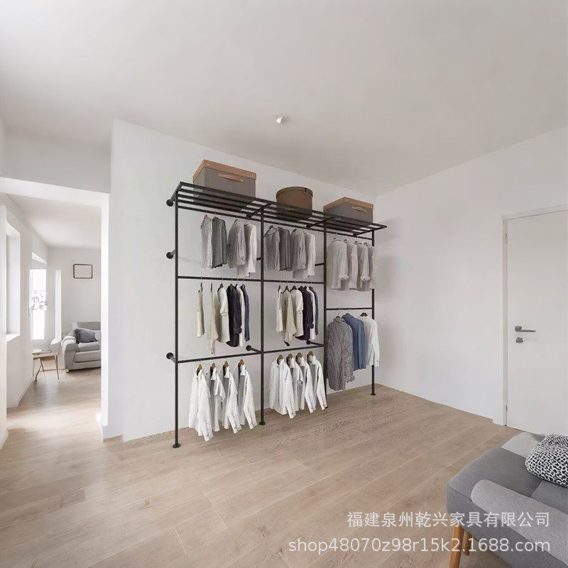 衣帽间货架砌墙衣柜金属衣架家用简易卧室双层上墙新房间壁挂架子