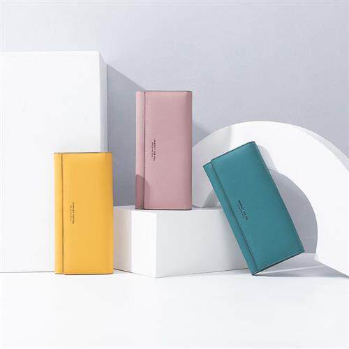 女式招财手机包卡包黄色钱包2021新款女士长款日韩版简约时尚搭扣