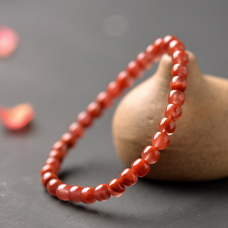 东海世家南红手串女正品飘花南红玛瑙散珠老型珠水晶红玛瑙手链男